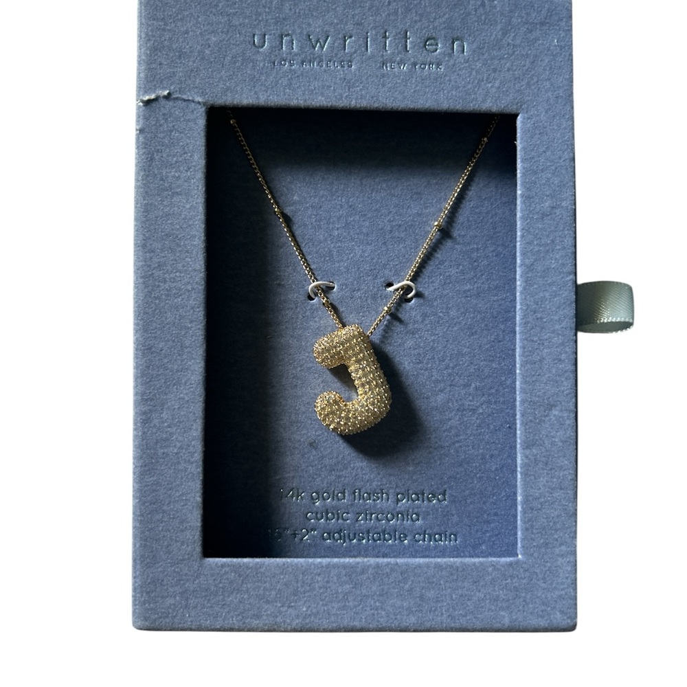 Unwritten 14k Gold Plated Cubic Zerconia Letter “J” Pendant Necklace
